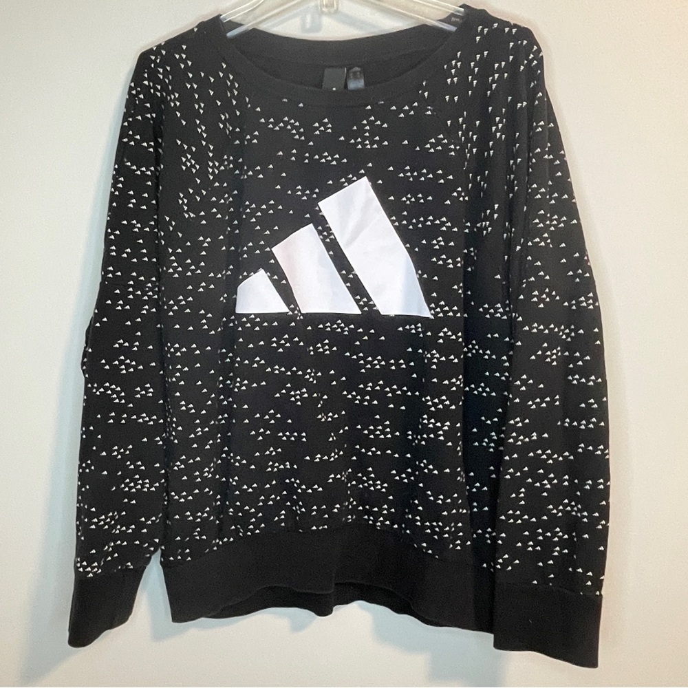Adidas Black and White Crewneck Sweater with Speckled Design